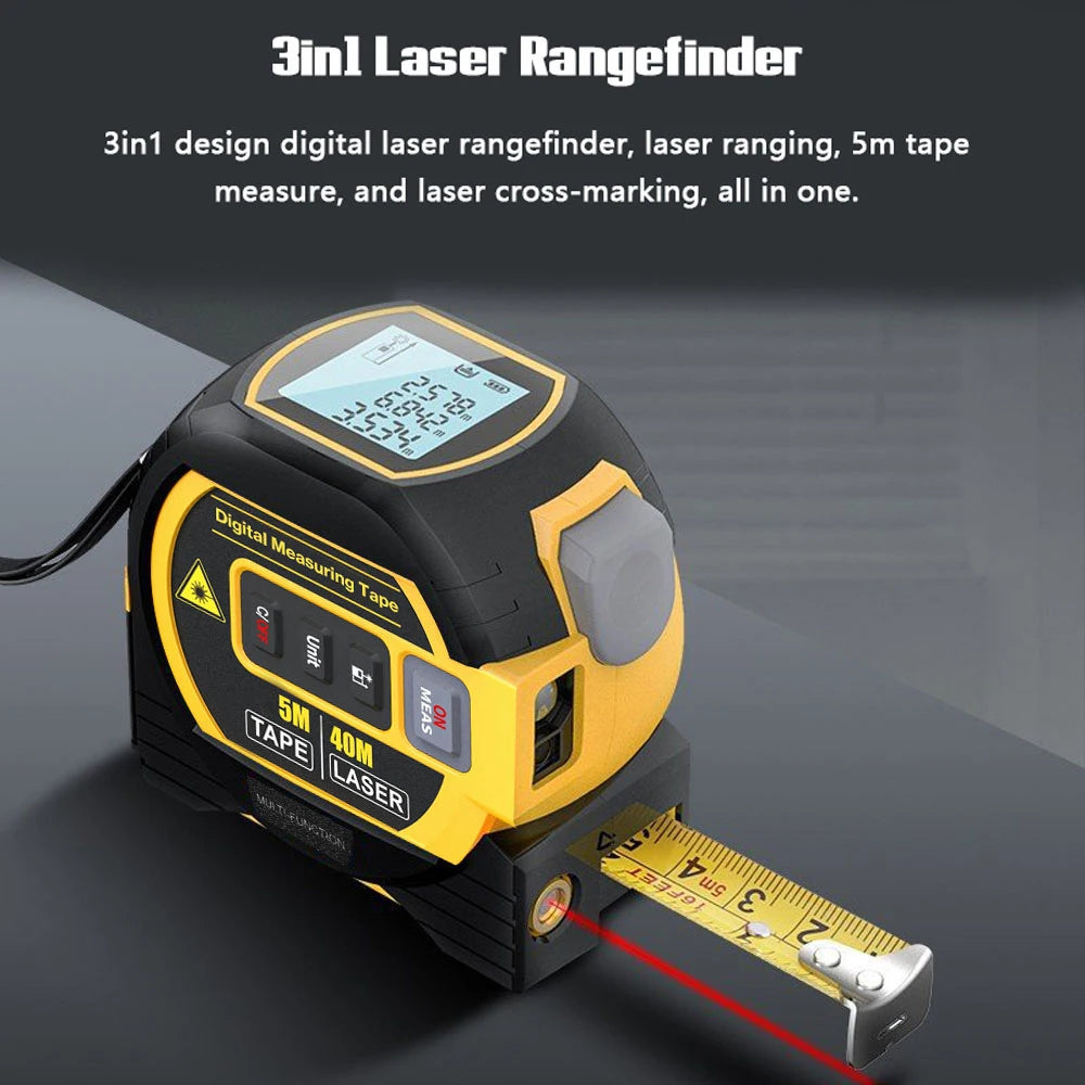 60m Distance Laser Measurement Rangefinder, 5m Tape Measure with LCD Display