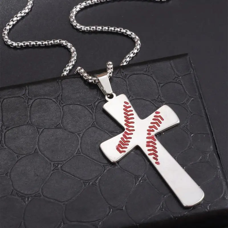 Stainless Steel Baseball Cross Necklace