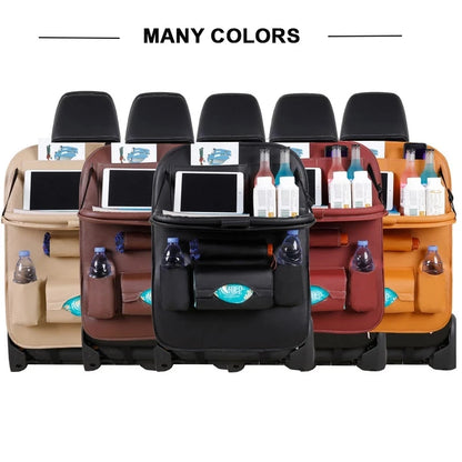 Leather Car Seat Back Storage Organizer (Foldable Table Tray)