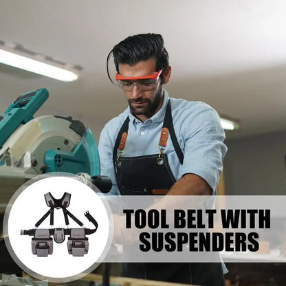 Heavy Duty Construction Suspender Tool Belt with Pouches