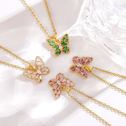 Stainless Steel Crystal Zircon Butterfly Pendant Necklace