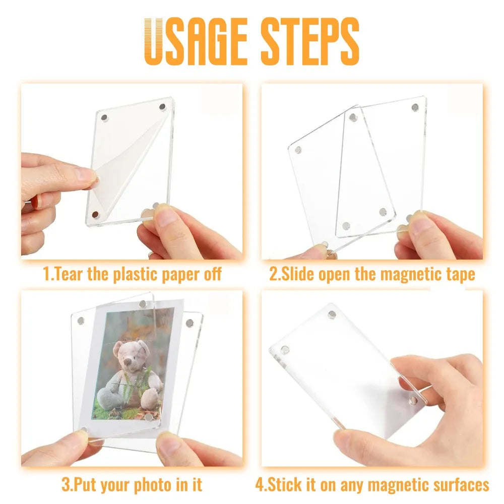 Clear Frame Acrylic Magnetic Double Sided Picture Frame For Fridge